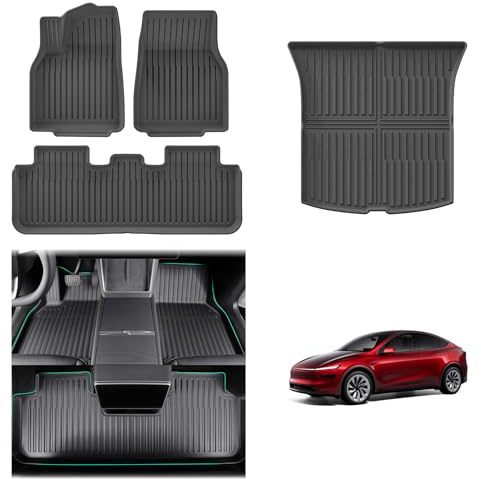 [4 st] GAFAT 2025 2026 Tesla Model Y Juniper Standard Premium Golvmattor + Bagagerumsmattor, TPE Gummimattor Allvädersmattor Hög Kant, 3D-Skanning, 2026 Tesla Model Y Standard Accessories