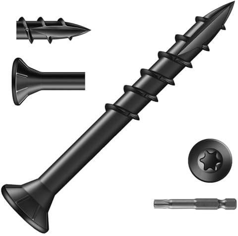 Wavanta 50Pcs Decking Screws, 4.2 x 38mm Black Wood Screws | Torx Drive Flat Head Screw, Rust Resistant Black Coated, with T25 Torx Bit