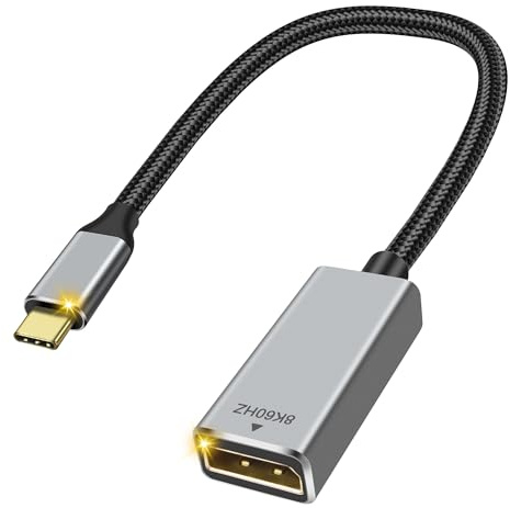 MEIRIYFA 8K USB C to DisplayPort Cable, USB Type C Male to DisplayPort/DP 1.4 Female Converter Cable 8K@60Hz High Speed Up to 32.4Gbps Compatible with Laptop Tablet Phone Monitors Projector (0.25M)