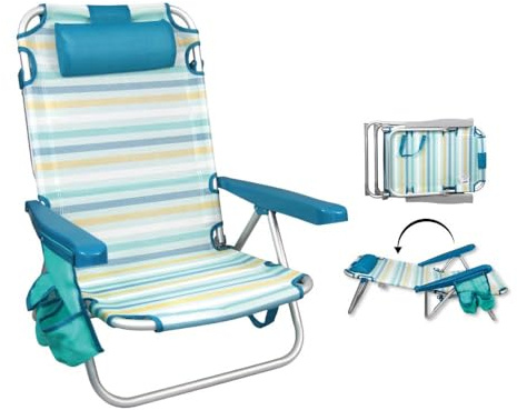 JugaToys - Silla Playa Plegable multiposición - con reposacabezas, Almohadilla y Bolso Lateral - Estructura de Aluminio Ligera y Tela Transpirable - Asas de Mano integradas