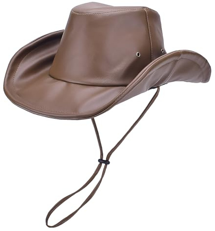 EINSKEY Leder Cowboyhut für Damen und Herren, Western Cowgirl Hut mit formbarer Krempe UPF50+ Sonnenschutz Atmungsaktiv & Packbar