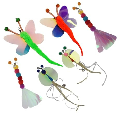 GALPADA 6 Stück Teiliges Katzenspielzeug Ersatzköpfe Flexible Interaktive Katzenangel Aufsätze Bunte Schmetterling Biene Wurm Mix Katzenangel Zubehör für Katzen Spiel und Bewegung