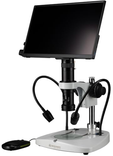 Bresser Mikroskop-Set mit Zoom-Optik, MikroCam MINI Full HD HDMI Kamera und 13,3 HDMI Monitor für präzise Messungen und Dokumentationen