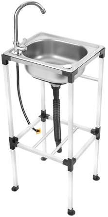 Évier de cuisine commercial en acier inoxydable avec robinet rotatif à 360° et tuyau d'évacuation