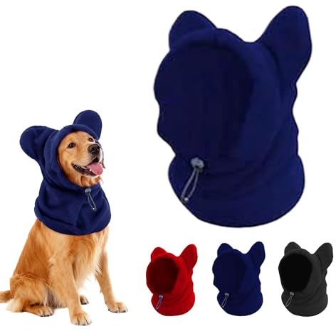 Wollene Haube für Hunde & Katzen – Herbst/Winter Tierkopfschmuck mit Süßen Ohren, Einstellbarer Halsumschlag für Kalte Tage, Weicher Nackenschutz für Kleine/Mittlere/Große Haustiere (Blau, M)
