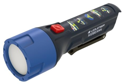 Ledlenser KidBEAM4 Lampe torche pour enfants, Motif Police, 4 couleurs LED, 2 piles AAA, légère (72 g), idéale pour la lecture, le camping et les activités nocturnes, cadeau pour enfants.