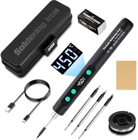 Cordless Soldering Iron Kit with LCD Display,Portable Rechargeable USB Soldering Iron Tool,Adjustable Temperature 180℃-450℃,for Electronics Repair,DIY Projects,Jewelry