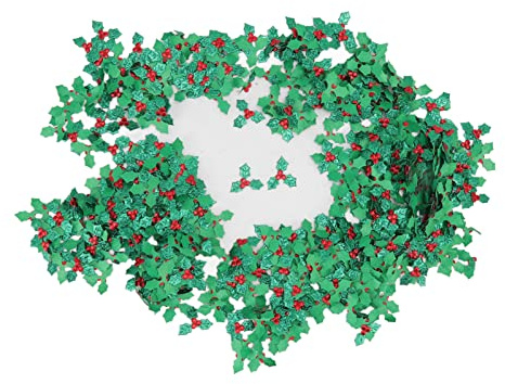 Riuulity Vivide Bacche di Agrifoglio Artificiale Foglie Verdi Dettagli Realistici 1000 Pezzi Rosso Verde Decorazioni Natalizie Composizioni Floreali per Finestre Tessuto Non Tessuto