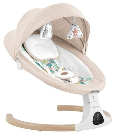 Tulano Astrid 35 – Elektrische Babywippe mit Timer & Sensor – Automatische Babyschaukel ab Geburt – 5 Geschwindigkeiten & 15 Melodien – Bluetooth & Fernbedienung – Moskitonetz – Bis 9kg - Beige