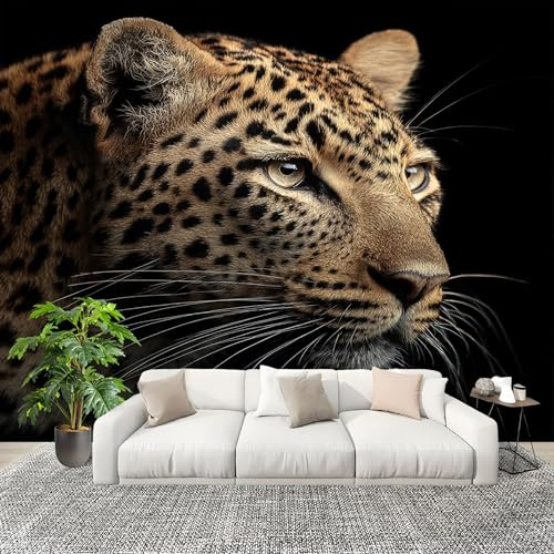 Fotomurales Papel pintado 200x140 cm Animal Leopardo Primer Plano Papel Pintado Fotográfico Panoramico Decorativos Dormitorio sala Negro Murales Papel Tapiz Antimoho Removibles, Grandes