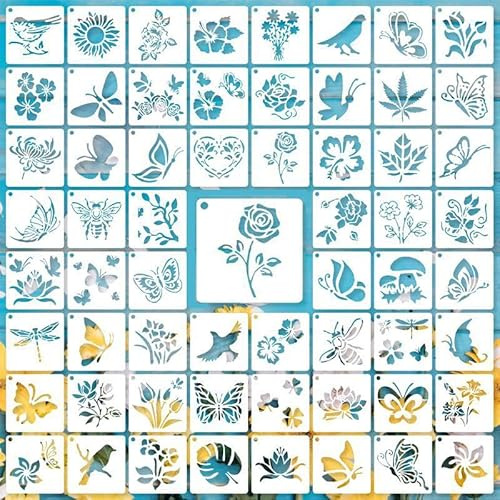 60 Schablonen Textilgestaltung mit Blumen- und Vogelmotiven für Wand & DIY