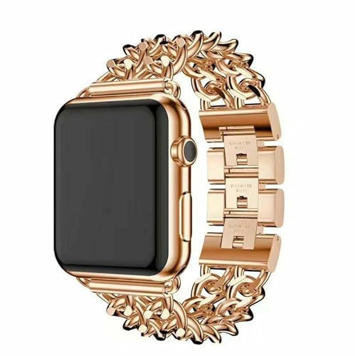 Generisk kompatibel med klocka 49 mm (färg: Roséguld kedja design metallband remfodral
