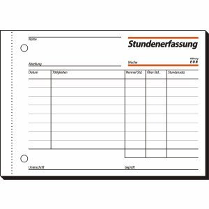 Sigel 10 x Stundenerfassung A6 quer 60g/qm mit Blaupapier 50 Blatt