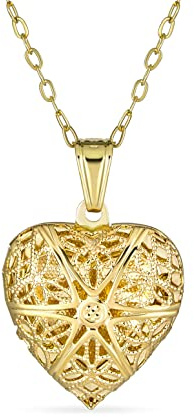 Bling Jewelry Collana Medaglione Diffusore Di Profumo D'Olio Essenziale Di Aromaterapia A Forma Di Cuore A Stella In Filigrana In Stile Vintage Per Donne Adolescenti Placcata In Oro 18K