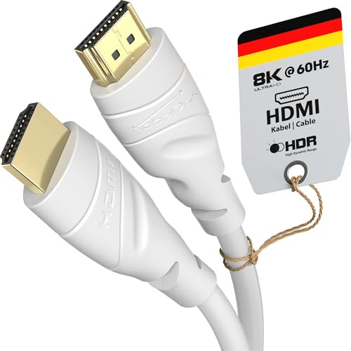 KabelDirekt – 8K & 4K HDMI-Kabel – 1,5m – Weiß – für PS5, Blu-ray, Xbox | 10K, 8K@60Hz & 4K@120Hz, High Speed HDMI mit Ethernet – für PS5, Xbox Series X, Switch, Blu-ray – störsignalfrei & flexibel