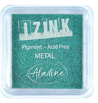 Aladine – Stempelkissen Izink Pigment Metall Grün – Stempelkissen metallic schnelltrocknend – Scrapbooking, Embossing und kreative Carterie – Größe M – 5 x 5 cm – Farbe Metallic Grün
