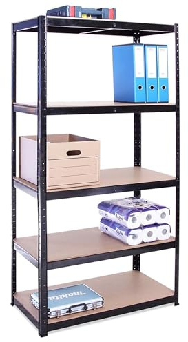 Scaffale per Garage – Scaffalatura – 180cm x 90cm x 45cm – Nero – 5 Ripiani (175Kg a ripiano) – Capacità di carico 875Kg – 5 Anni di Garanzia