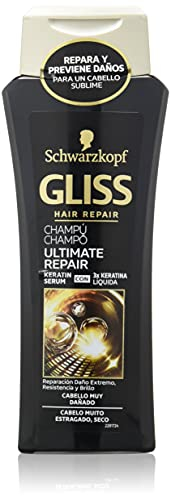 Schwarzkopf Gliss ULTIMATE REPAIR Ultra Repair Shampoo für geschädigtes & trockenes Haar (6 x 250 ml) mit flüssigem Keratin und Perlserum, 90% mehr Widerstandskraft und Glanz