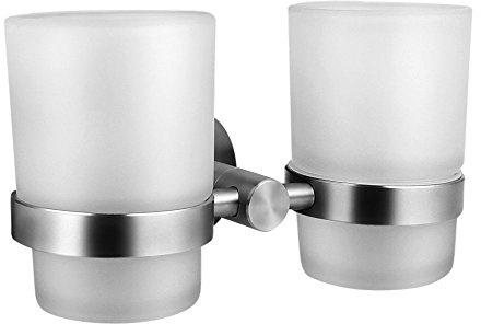 Ambrosya® | Exclusivo Titular de Cepillo de Dientes Hecho de Acero Inoxidable | Cuarto de baño Taza de baño Soporte de Vidrio Montaje Inodoro Pasta (Acero Inoxidable (Cepillado))