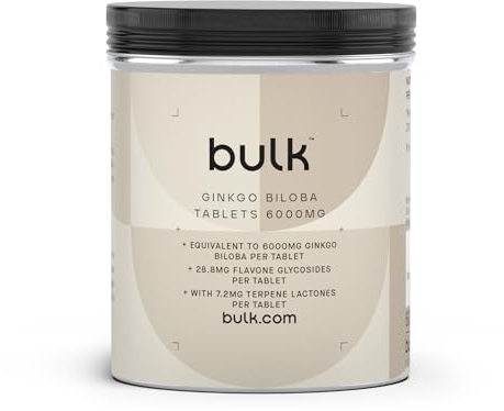 Bulk Compresse Ginko Biloba 6000 mg, 6000 mg, integratore ad resistenza, 60 Compresse, 60 porzioni
