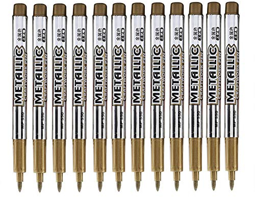 Fdit 12 Stück Acrylfarbe-Set, detaillierte, wasserdichte Metallic-Farbe zum Basteln in Gold und Silber Lackmarker für Reifen, Metall-Oberflächen, CD-Glas goldfarben