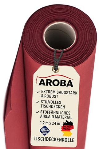 AROBA 1X Airlaid Papiertischdecken Rolle 1,2 x 24 m - Einweg Tischtuch - Stoffähnliche Premium Tischdekoration - Robust & Hoch saugfähig - Für Catering, Events, Hochzeit, Hotel & Party - Rot