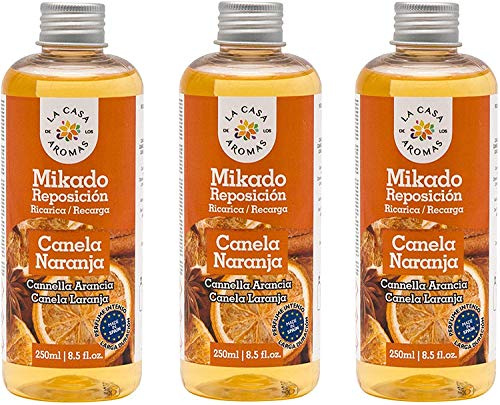 H HANSEL HOME Mikado Reposicion 250 Ml Sin Varillas (Canela Naranja, 3 Pcs)