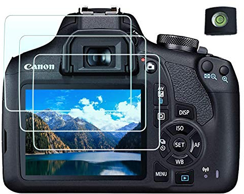 HUIPUXIANG EOS 2000D 1300D 1200D Displayschutz Displayschutzfolie für Canon EOS Rebel T7 T6 DSLR-Kamera, [3 + 1 Pack] 0,3 mm 9H Härte gehärtetes Glas Folie | (Zubehör), [3 Stück] 0,3 mm 9H Härte gehärtetes Glas Flim