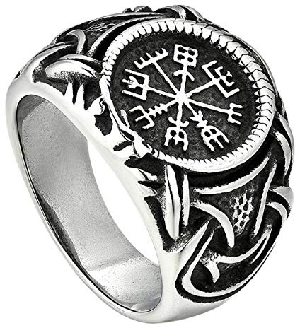 Flongo Herrring tumring bandring män ringar silver viking kompass motorcyklist retro herrtillbehör, rostfritt stål,