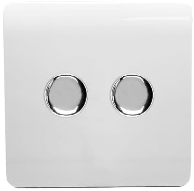 Trendi Artistic Modern Glossy Tactile 2 Gang 2 Way 120w LED Dimmer switch Ice White