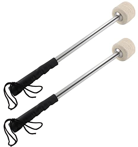 Jiozermi 2 x Schlagzeugschlägel, Beige-Weiß, 34 cm (13,8 Zoll) | Wollfilz, rutschfeste Bass-Percussion-Sticks, für Drums Snare Drums