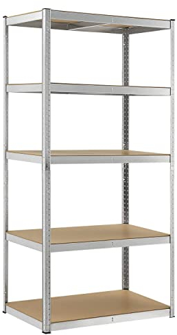 Juskys Schwerlastregal Basic 200x100x60cm (HxBxT) - 875 kg - 5 Böden - Lagerregal Steckregal Metall Kellerregal Regalsystem Regal (Verzinkt)