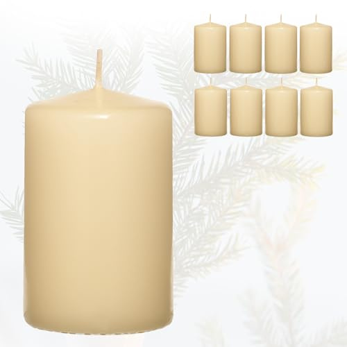 Candelo 8er Set Premium Kerzen Weihnachten Ambiente Stumpenkerzen - Creme - 4,8cm x 8cm - Weihnachtskerzen Adventskranz - Advent Kerze Weihnachtsdeko