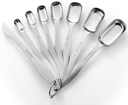 Spring Chef Stainless Steel Measuring Spoons Set of 8 with Leveler | Rectangular Metal Teaspoon & Tablespoon Measuring Spoons for Dry & Liquid Ingredients, Nesting Metric Spoons with Long Handle