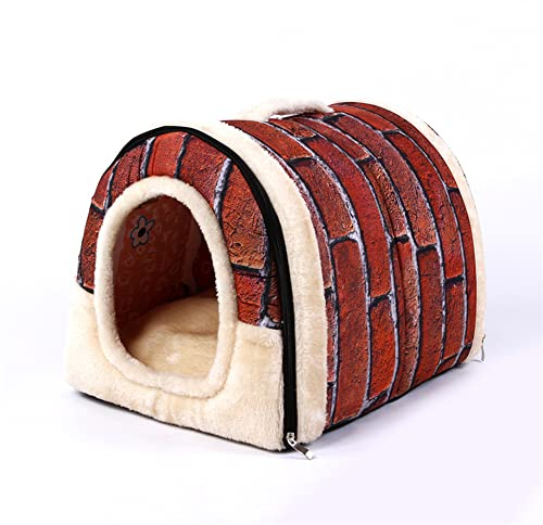 Hundebett, Haustierhaus, mittelgroßes Hundebett mit Dach, 2-in-1 waschbares Hundebett, tragbar, für Katzen und Hunde, Sofa, Schlafkissen, Hundehütte, faltbar, rutschfest, Größe XL: 70 x 55 x 57 cm