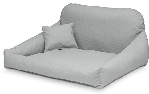 Juelle Hundebett aus Kunstleder Kuscheliges Hundekissen, Hundebett Kuschelig Weich und Elegant Hundesofa, Steppfront Hektor M-XL (XL: 120x90cm, Helle Asche)