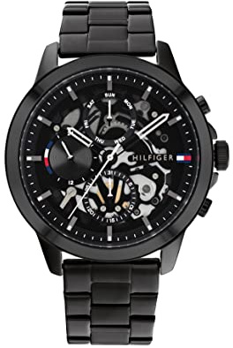 Tommy Hilfiger Montre Analogique Multifunction à Quartz pour Homme avec Bracelet en Acier Inoxydable Noir - 1710478
