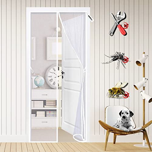 Magnetica per Zanzariera, 125 x 205 cm Zanzariere a Rullo con Calamita Moschiera Totalmente Magnetica per Porte Scorrevoli, Garage Bianco