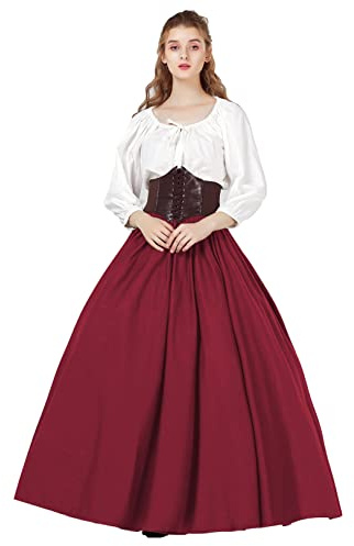 BEAUTELICATE Jupe Médiévale Victorienne en 100% Coton Renaissance Moyen Age Costume Retro Jupe Longue A-Line De Femme