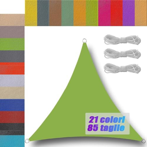 vela ombreggiante Impermeabile Triangolare 5x5x5m con Corde protezione solare Varie Dimensioni Traspirante tenda triangolare per esterno giardino terrazzo bordo campeggio Verde