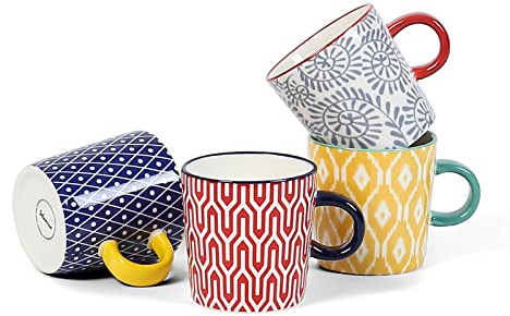 Selamica Ceramic 3.5 Oz Espresso Cups, Espresso Mugs 2.5 Inch Demitasse Cups, Mini Coffee Cups for Latte Mocha Lungo Tea, Set of 4, Assorted Colors