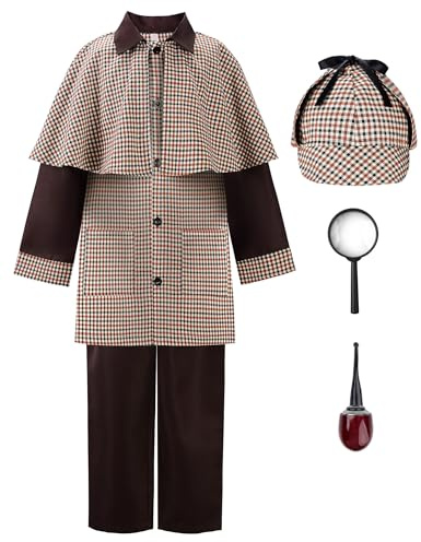 ReliBeauty Disfraz Detective Disfraz Sherlock Holmes Niños y Niñas 3-12 años con Accesorios