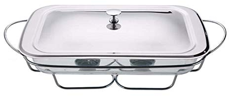 Chafing Dishes Buffet-Speisenwärmer, mit Deckel aus Edelstahl und ofenfester Glas-Wärmeschale, Silber