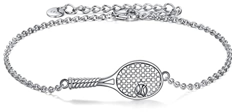 YFN Tennis Fußkettchen Sterling Silber Tennisschläger Fußkettchen Schmuck Sport Geschenke für Damen Herren Mädchen Jungen