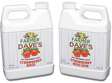 Hydroponic Nutrients - Farmer Dave's Custom Nutrients for Strawberries - 2-Part Base and Grow Liquid Growing System - Highly Concentrated Formula - Great for use in Soil Gardens Too