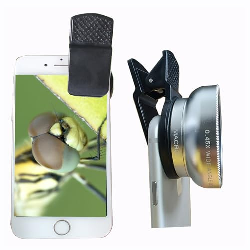 Peanutech Fisheye Lens iPhone Phone Camera Lens Kit Wide Angle Macro for iPhone Andriod Phone Samsung with Clip PU Bag (Silver)
