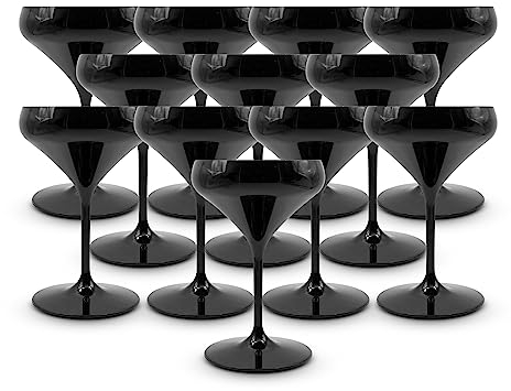 DOJA Barcelona | Kunststoff-Coupette Gläser | 40cl | Schwarz | 12er Pack | Wiederverwendbare Hartplastik Coupé Gläser | Schwarze Polycarbonat Trinkgläser | Mehrweg Champagner Gläser