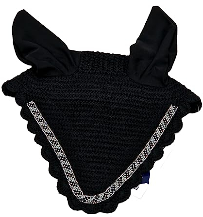 Fliegenhaube Fliegenmaske Ohren Baumwolle Schwarz Blau Glitzer Strass Glitzerhaube VB WB X Full Fliegenschutz (X Full, Haube Black White)