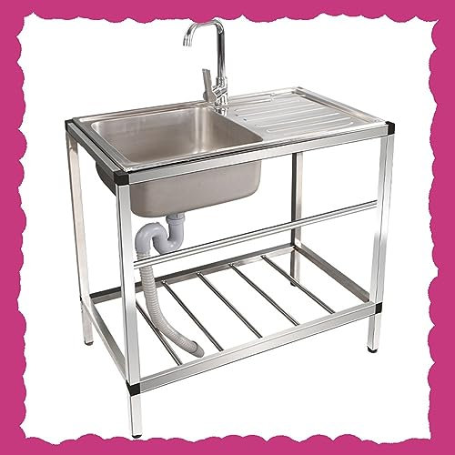 HCZION Spültisch Gewerbliche Freistehendes Küchenspüle Außen Handwaschbecken 1 Becken Spülbecken Edelstahl Waschbecken Organizer Für Waschküche (Color : Cold Water)