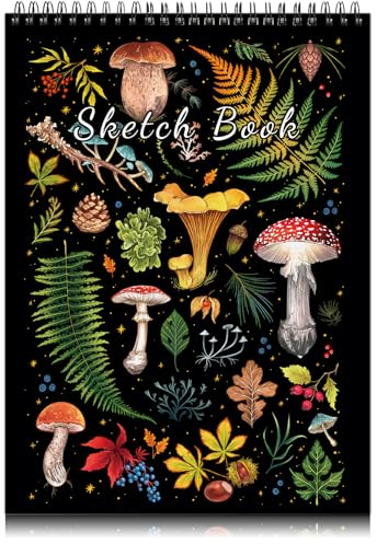 Deokke A4-Skizzenbuch mit Spiralbindung,100GSM 50Blatt/100Seiten,22,9 x 30,5 cm,Nettes und künstlerisches Zeichenbuch,Geeignet für Jungen Mädchen und Anfänger (E8-Pilz)